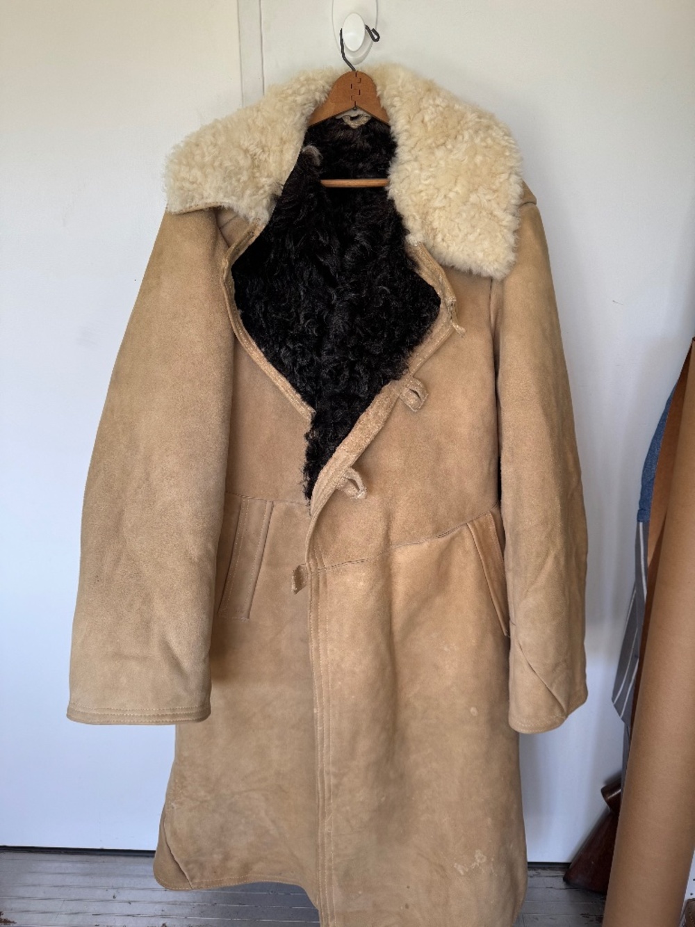 Vintage Russian Military Shearling Bekesha Tulup Leather Coat